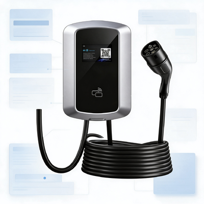قیمت خوب شارژر سه فاز EV J8 دیوار یا ستون نصب ایستگاه شارژ AC Euro Type2 22kW 32A 380V IP54 5.64 اینچ صفحه LCD آنلاین